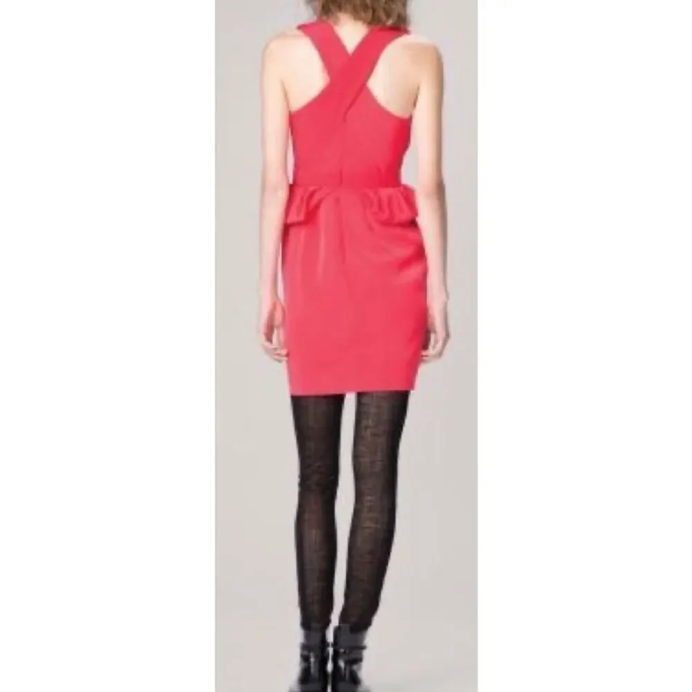 NWT Maje Paris Framboise Glue Red Peplum Sheath Women's Dress Large - Picture 13 of 13
